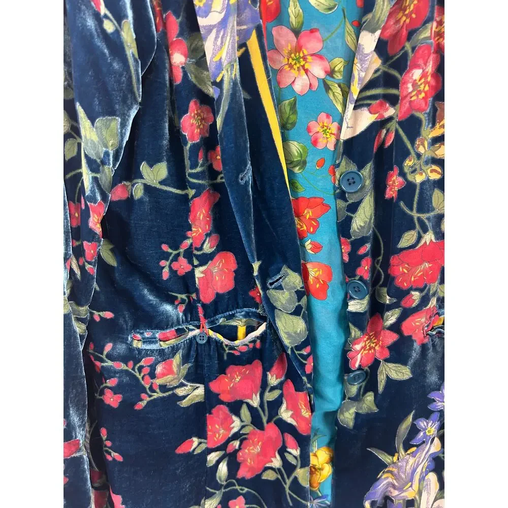 Johnny Was Floral Velvet‎ Silk Blend Blazer Navy Blue Jacket C41920A-0 Large